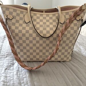 Special edition Damier Azul Neverfull Braided strap Rosa Ballerine